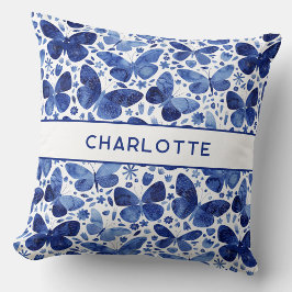 Almofada Borboletas Aquarela Azul Personalizado