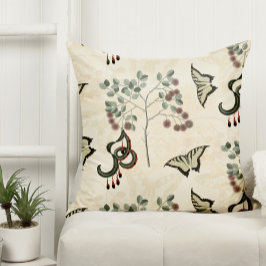 Almofada Borboletas Botânicas Antigas e Palhetas