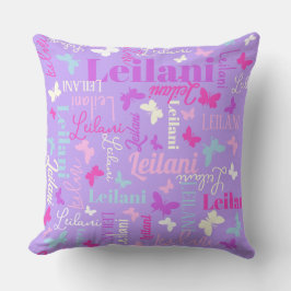 Almofada Borboletas do arco-íris nome personalizado púrpura