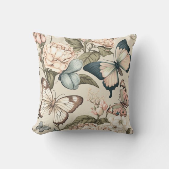 Almofada Borboletas e flores pastadas (Frente)