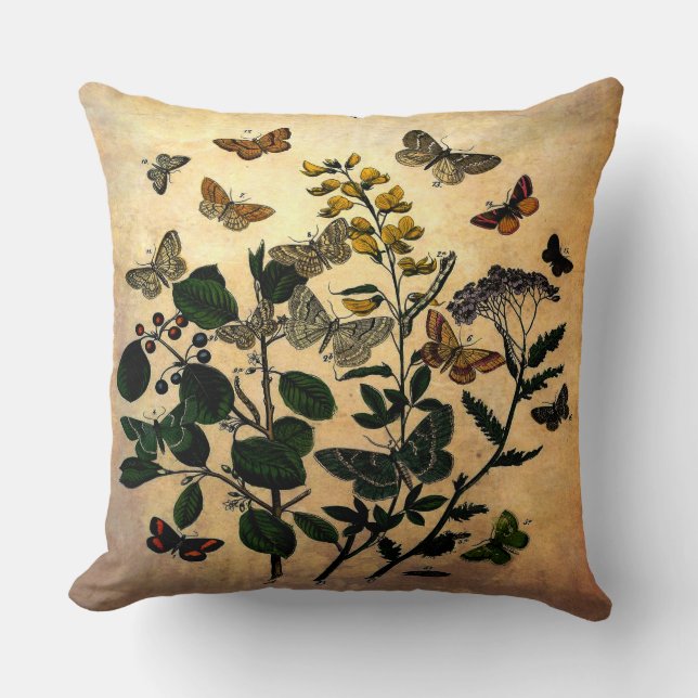 Almofada Borboletas Florais Botânicas Vintage Envelheciment (Frente)