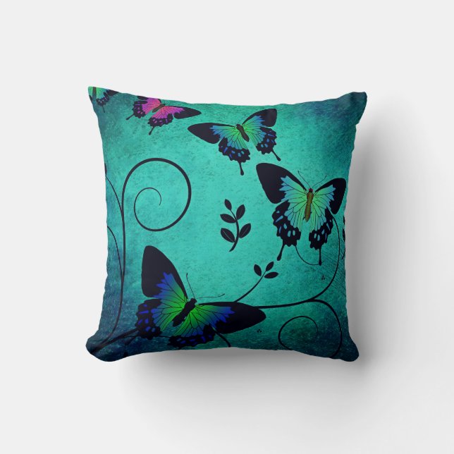 Almofada Borboletas Jóia Ornamentadas Azul Turquesa (Frente)