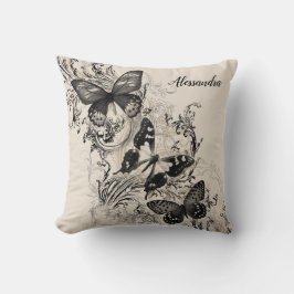 Almofada Borboletas negras sobre flores naturais