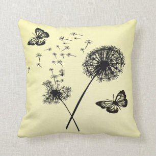 Almofada Borboletas pretas amarelas Dandelion deseja Traves