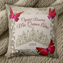 Almofada Borboletas Vermelhas, Taupe Tiara Quinceanera Trav