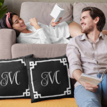 Borda chave grega do monograma branco e preto