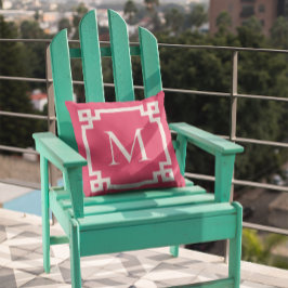 Almofada Borda-chave grega monograma-cor-de-rosa-escuro e b