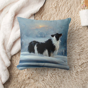 Almofada Borda Collie no Cachorro de Neve de inverno