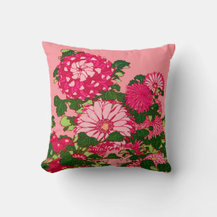 Almofada Borda da Flor Japonesa, Fúsia e Rosa-Coral
