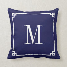 Borda Monogramada Chave Grega Azul Marinho e Branc