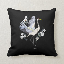 Almofada Bordado branco e Cinza Crane Bird Floral Black