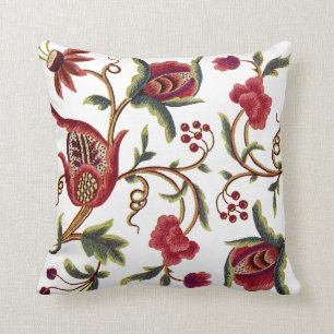 Almofada Bordado de Faux - Bordado de Crewel Red Jacobean