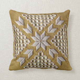 Almofada Bordado IMPRESSO branco no costume de linho