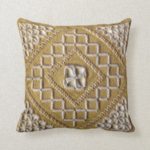 Almofada Bordado IMPRESSO branco no costume de linho