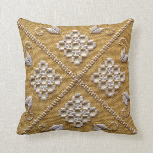 Almofada Bordado IMPRESSO branco no costume de linho