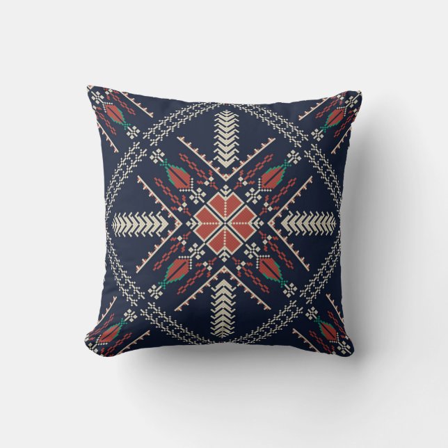 Almofada Bordado Palestino: Design de Padrão Tradicional (Frente)