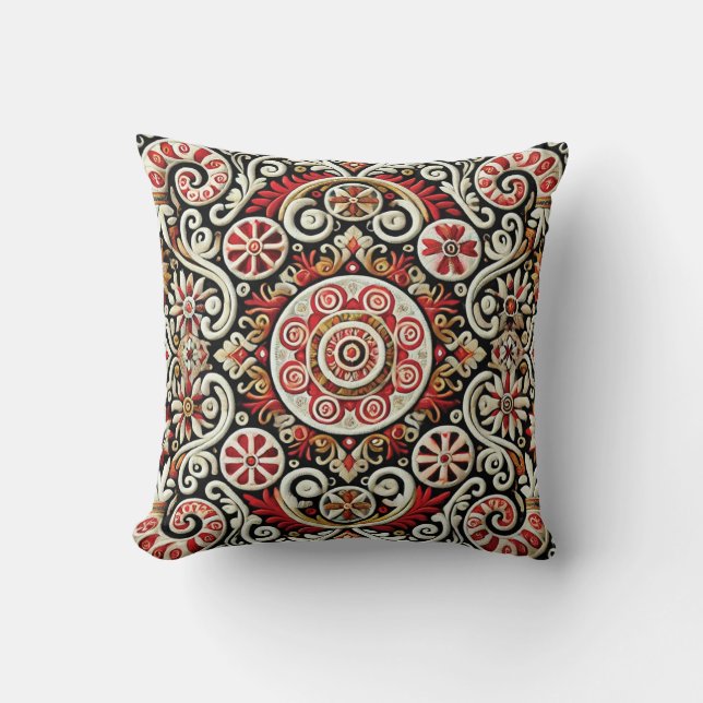 Almofada Bordado Tradicional - Design geométrico Floral (Frente)