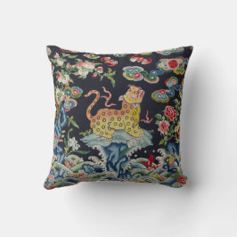 Almofada bordados antigos de flores-leopardo-de-safra