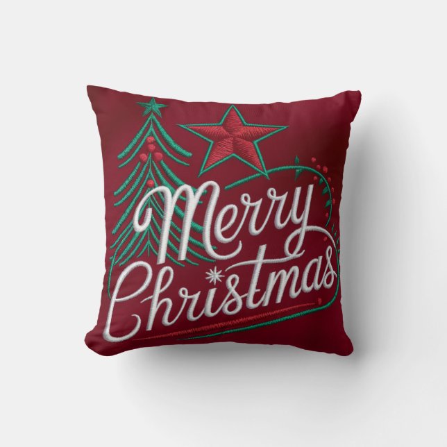 Almofada Bordados Feliz Design de Natal (Frente)