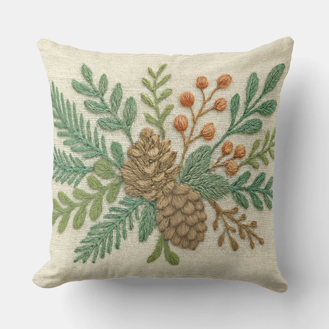 Almofada Bordados Natal Floral Pinecone (Frente)