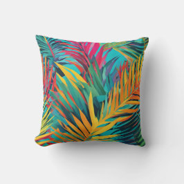 Almofada Bordas de Palma de Folhas Tropicais Coloridas