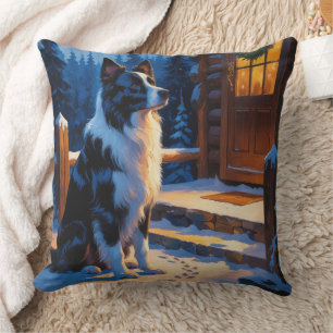 Almofada Border Collie Com Luzes De Natal Feriado