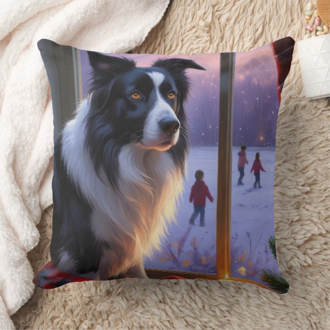 Almofada Border Collie Com Luzes De Natal Feriado (Cobertor)