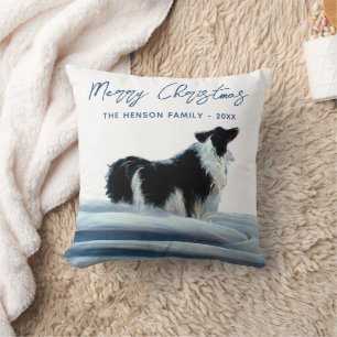 Almofada Border Collie no inverno neve feliz Natal