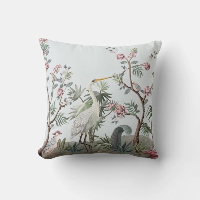 Almofada Border in chinoiserie style with storks and peonie (Frente)