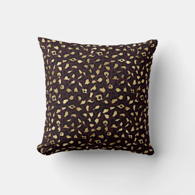 Almofada Bordô e Dourado Série Leopardo Design 8 (Frente)