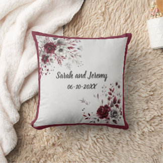 Almofada Bordô Escuro Cinza Prata Floral Aquarela Personali