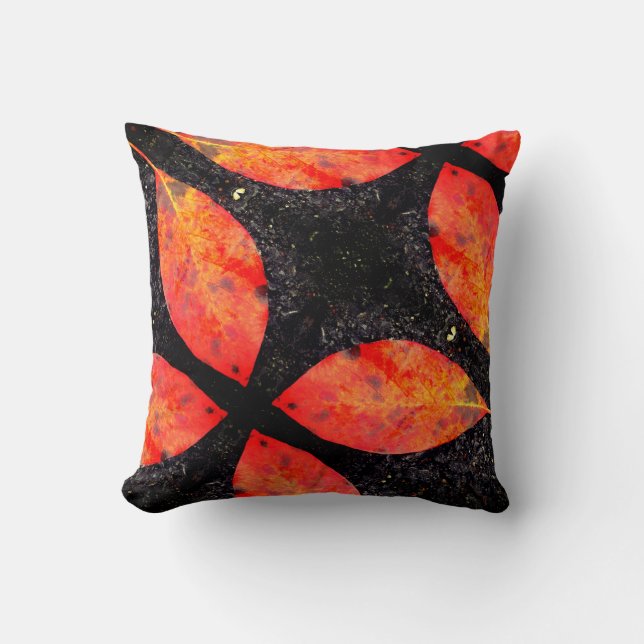 Almofada Bordo vermelho-alaranjado folhas sólidas (Frente)
