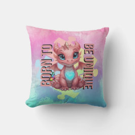 Almofada Born to Be Unique Cute Pink Dragon– Inspirational 