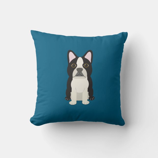 Almofada Boston Terrier azul (Frente)