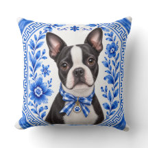 Boston Terrier Azul Chinoiserie Cobertor Floral