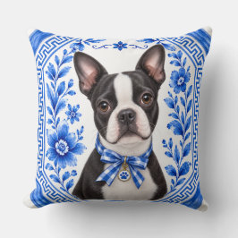 Almofada Boston Terrier Azul Chinoiserie Cobertor Floral