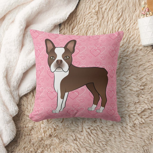 Almofada Boston Terrier Cachorro Marrom Chocolate Em Coraçõ (Cobertor)