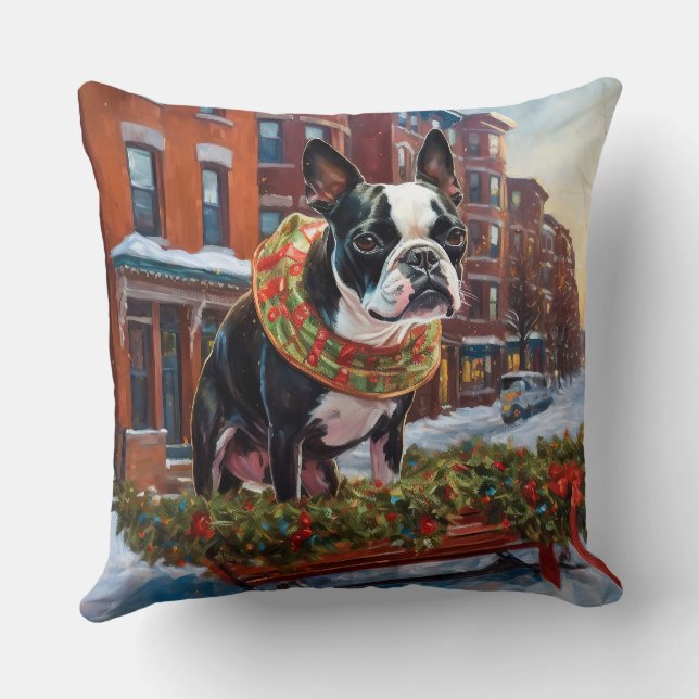 Almofada Boston Terrier Christmas Fesason (Verso)