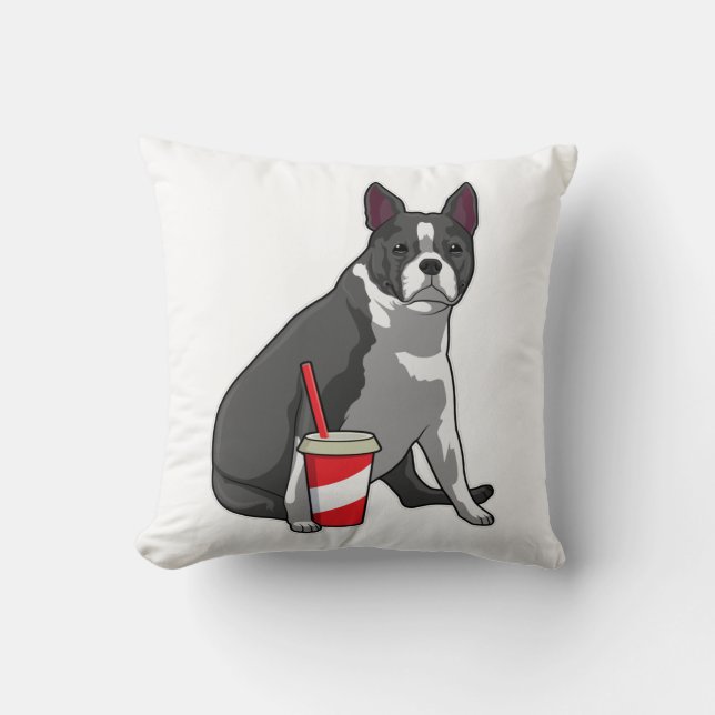 Almofada Boston Terrier com bebida (Frente)