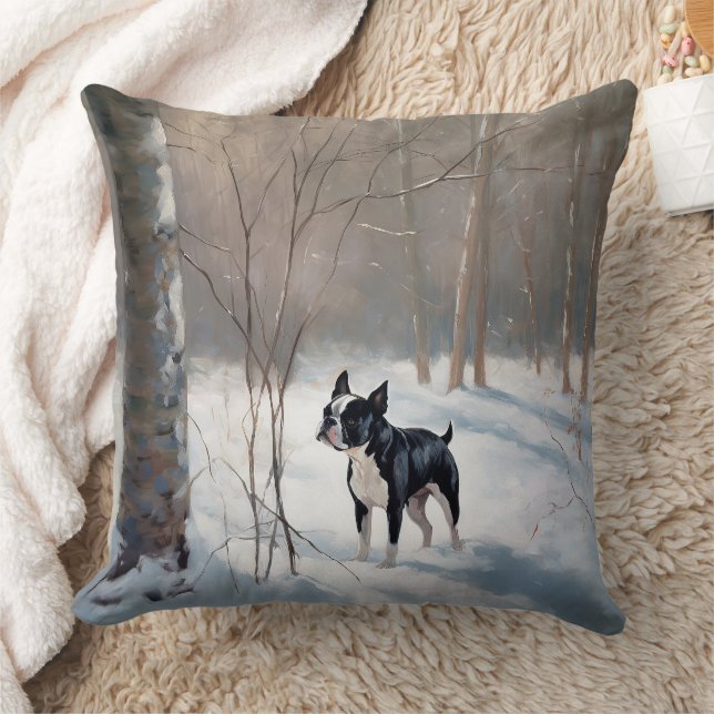 Almofada Boston Terrier Deixe Nevar Natal (Cobertor)