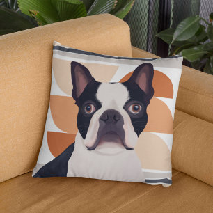 Almofada Boston Terrier Dog - Laranja Geométrico