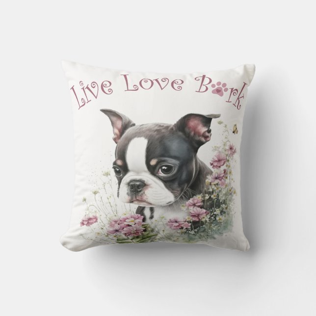 Almofada Boston Terrier Dog Mãe Floral (Frente)