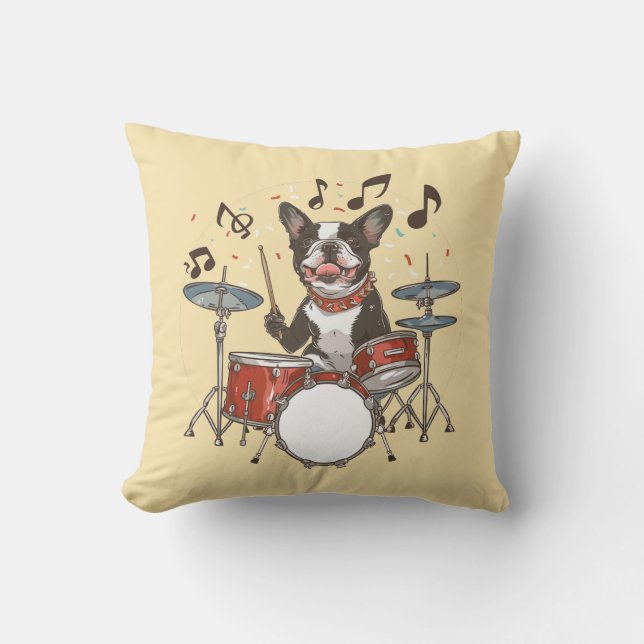 Almofada Boston Terrier Dog Playing Drums (Frente)