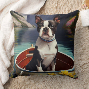 Almofada Boston Terrier em uma Canoa: Uma Aventura Cênica