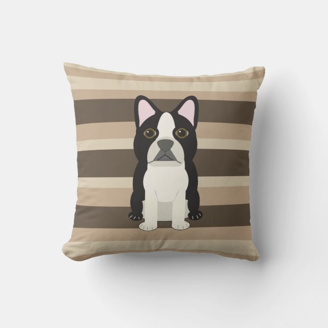 Almofada Boston Terrier Neutro listrado  (Frente)