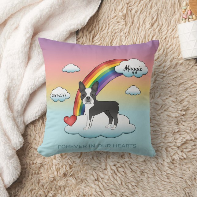Almofada Boston Terrier Preto e Branco Memorial Arco-íris (Cobertor)