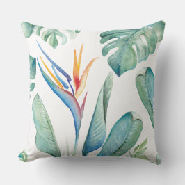 Almofada Botânica e verde de flores tropicais de aquarelas