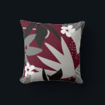 Almofada Botânica Floral Impressão Burgundy<br><div class="desc">Traga um toque da natureza para a decoração da sua casa com este travesseiro de designer que apresenta um impressão floral abstrato tropical em tons de preto e cinza em um rico fundo de burgundy. O impressão botânico é ousado e elegante, e o fundo burgando complementa os tons escuros do...</div>