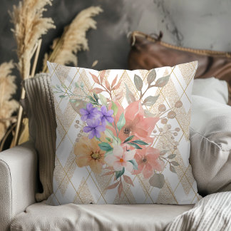 Almofada Botânica Moderna com Glitter Chevron Branco