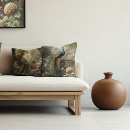 Almofada Botânica: três pavões no jardim inglês